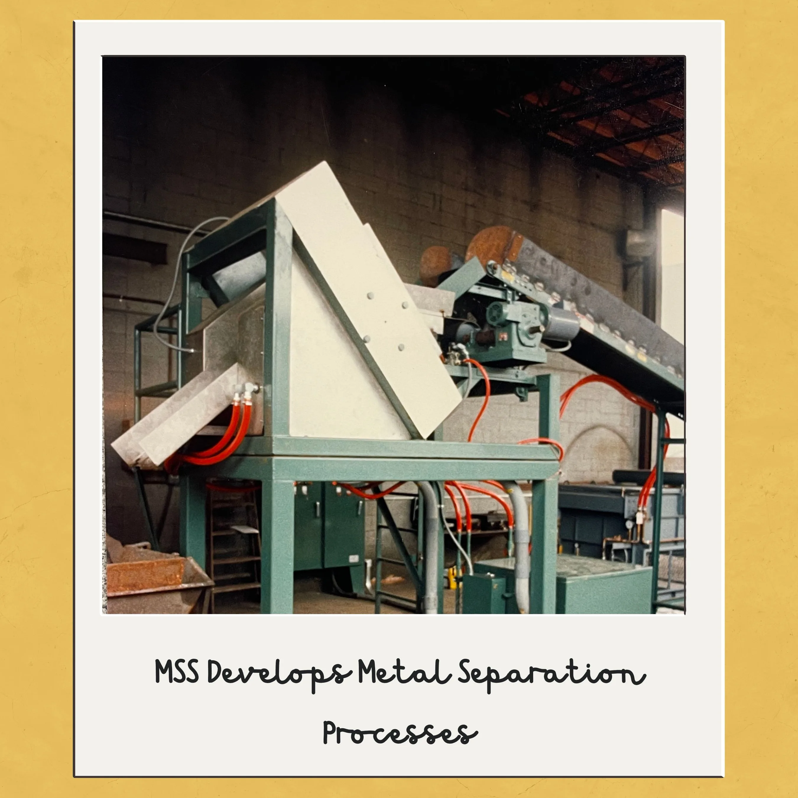 A photograph of how MSS began in 1973 to develop separation processes for ferrous and non-ferrous metals out work previously developed at Vanderbilt University in Nashville, TN.