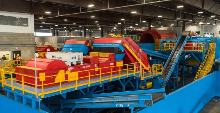 A PlasticMax in the foreground of a MSW recycling facility